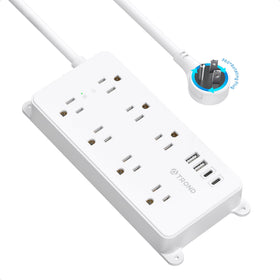 TROND front view showing all seven AC outlets and four USB ports for organized power