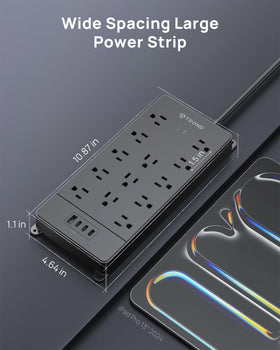 TROND power strip in a gaming station proving clean cable setup and power access