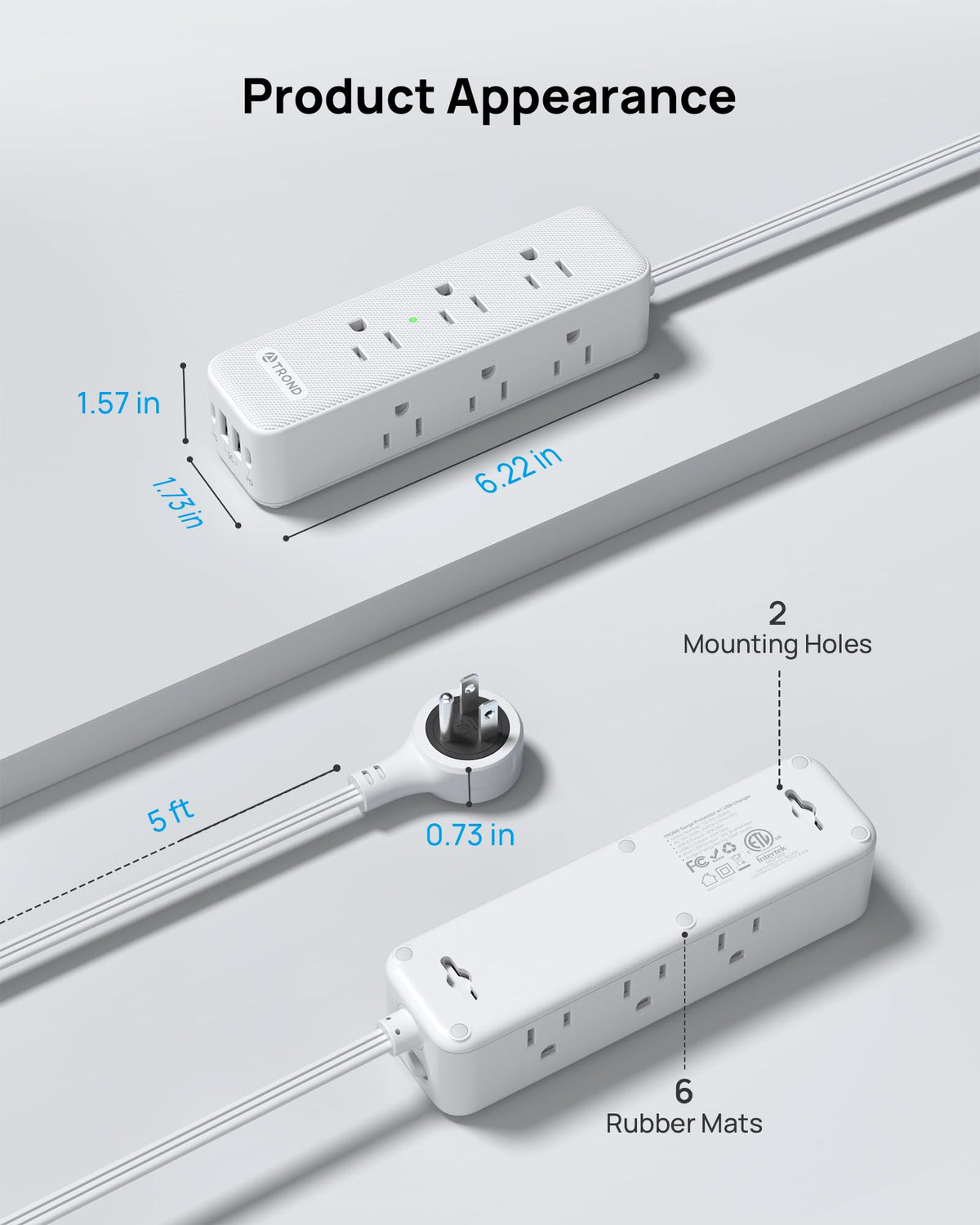 TROND green LED protection indicator shows active surge protection.