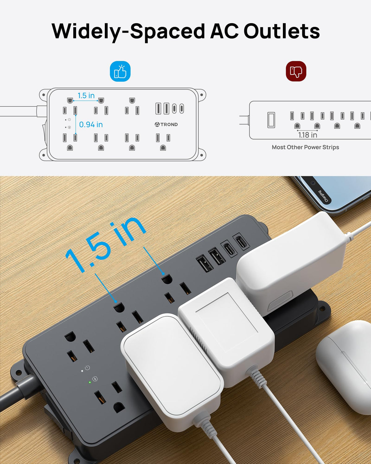 TROND in use on home office desk highlighting organized charging setup