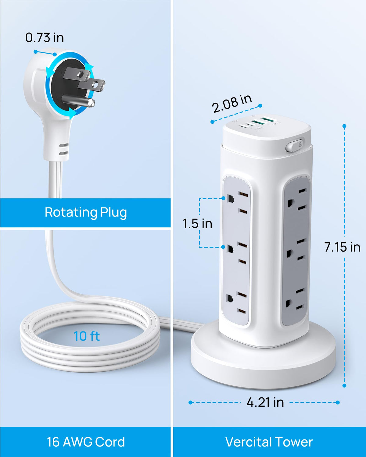 TROND tower beside nightstand charging phone and lamp in a bedroom setting