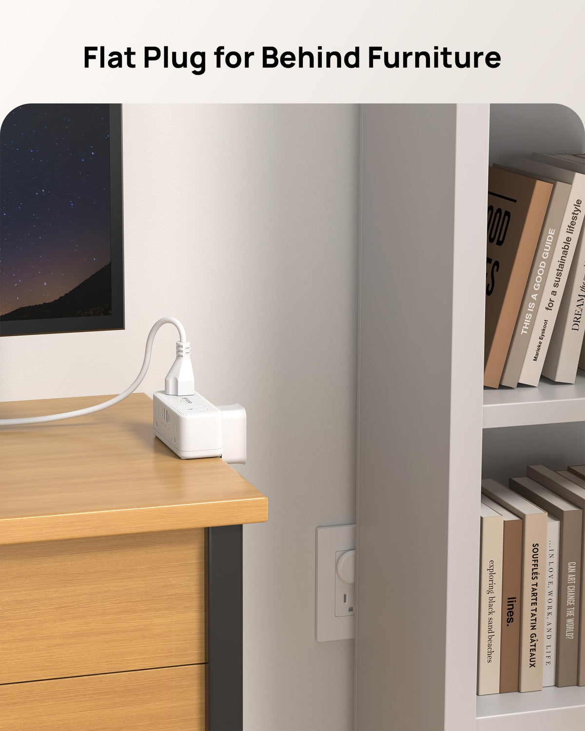 TROND in a home office scene with monitor and phone charging — tidy setup