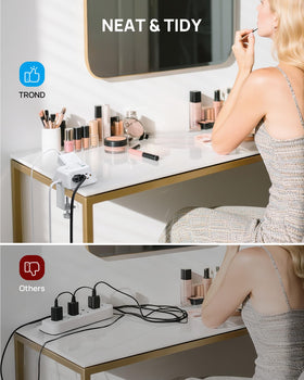 TROND power strip in home office setup for simplified cable management