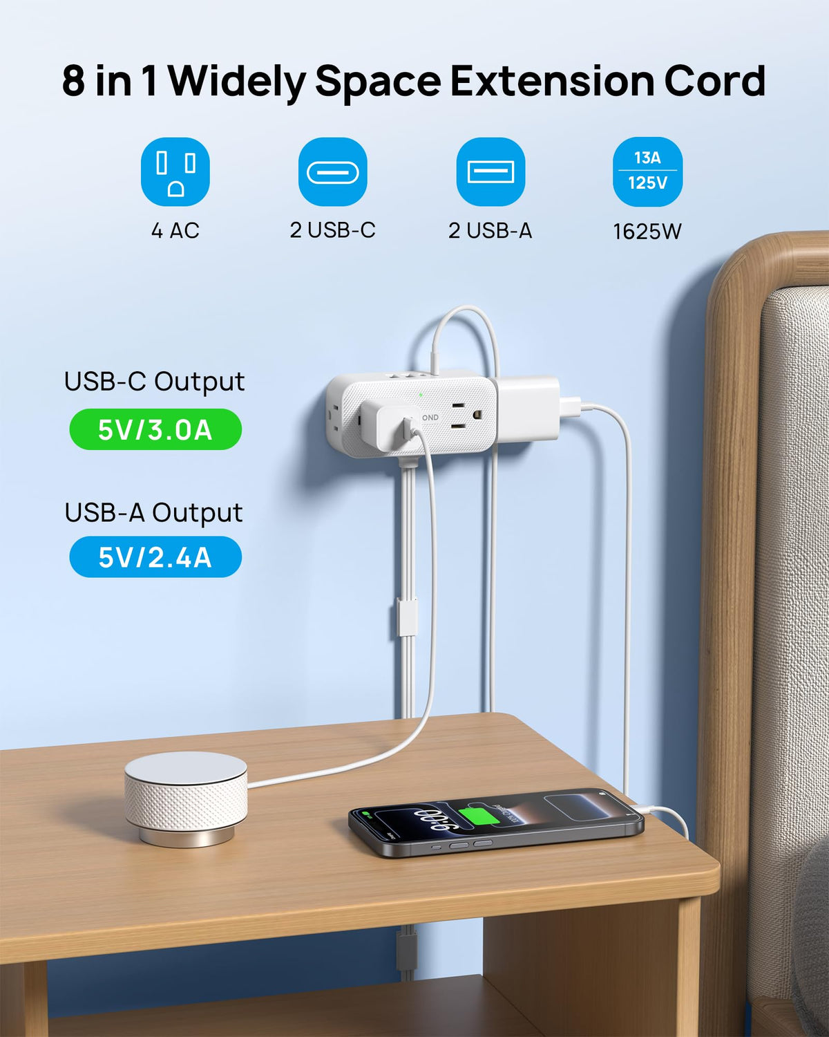 TROND low-profile flat plug fits tight spaces under desks.