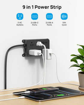 TROND close-up of widely spaced outlets, prevents blocked adapters benefit