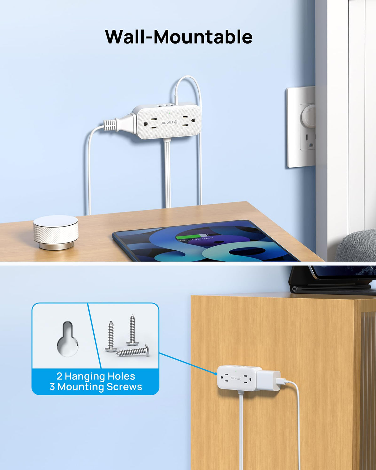 TROND outlets spaced for large plugs without blocking others.