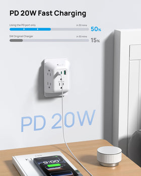 TROND PD20W USB-C port powers devices quickly with smart charging.