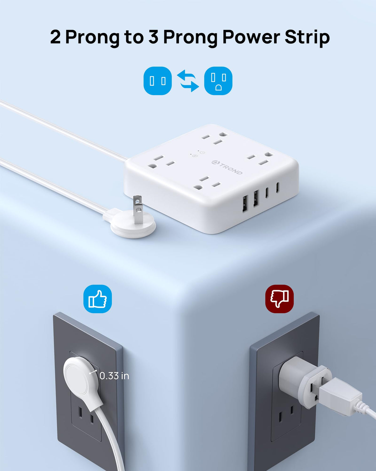 TROND polarized flat plug at 45 degrees saves wall space