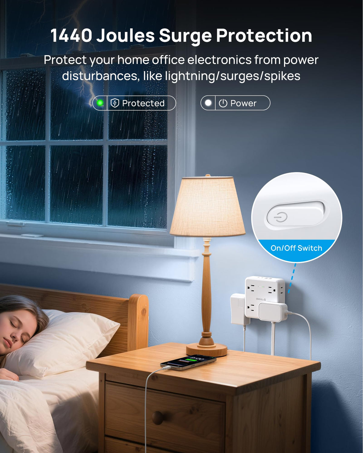 TROND 1440J surge protector safeguards electronics during power surges