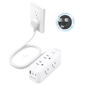 TROND power strip with 360-degree rotating flat plug for easy outlet access
