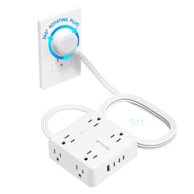 TROND power strip with 360° rotating flat plug for flexible placement and space saving