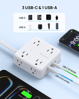 TROND power strip 5 ft cord extending to distant outlets