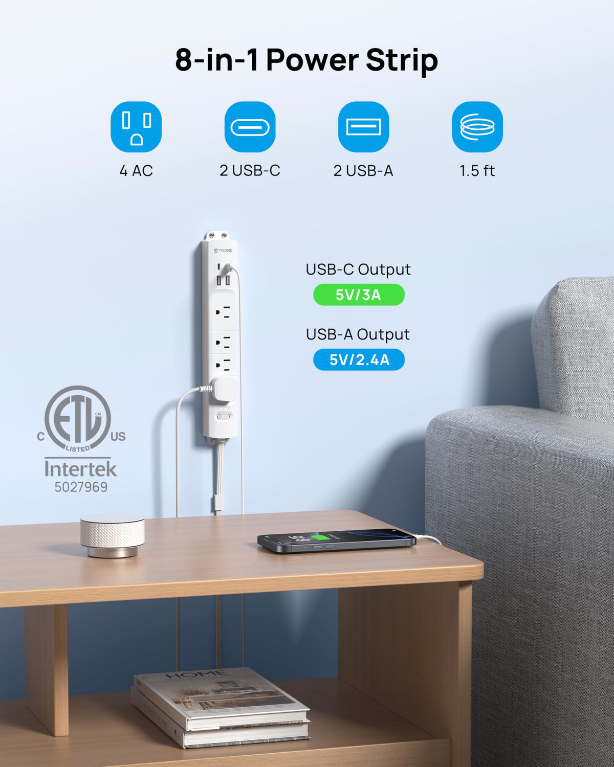 TROND 8-in-1 outlets powers multiple devices at once