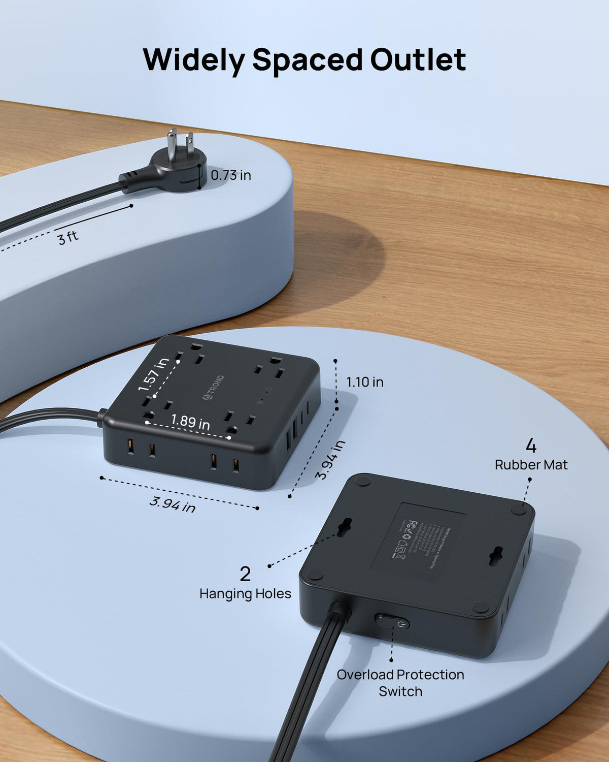 TROND Compact 3 ft cord fits under desks and behind furniture.