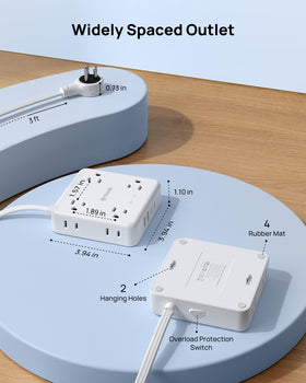 TROND compact power strip design fits tight spaces for portable use