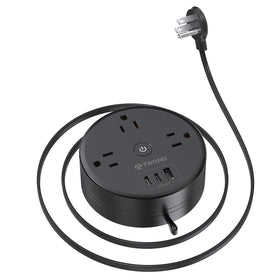 TROND power strip with a 10ft semi-retractable cord for flexible room layouts.