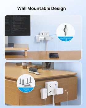 TROND mounted under desk with screws template, tidy workspace benefit
