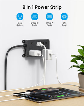 TROND power strip offers USB-A and USB-C charging for multiple devices.