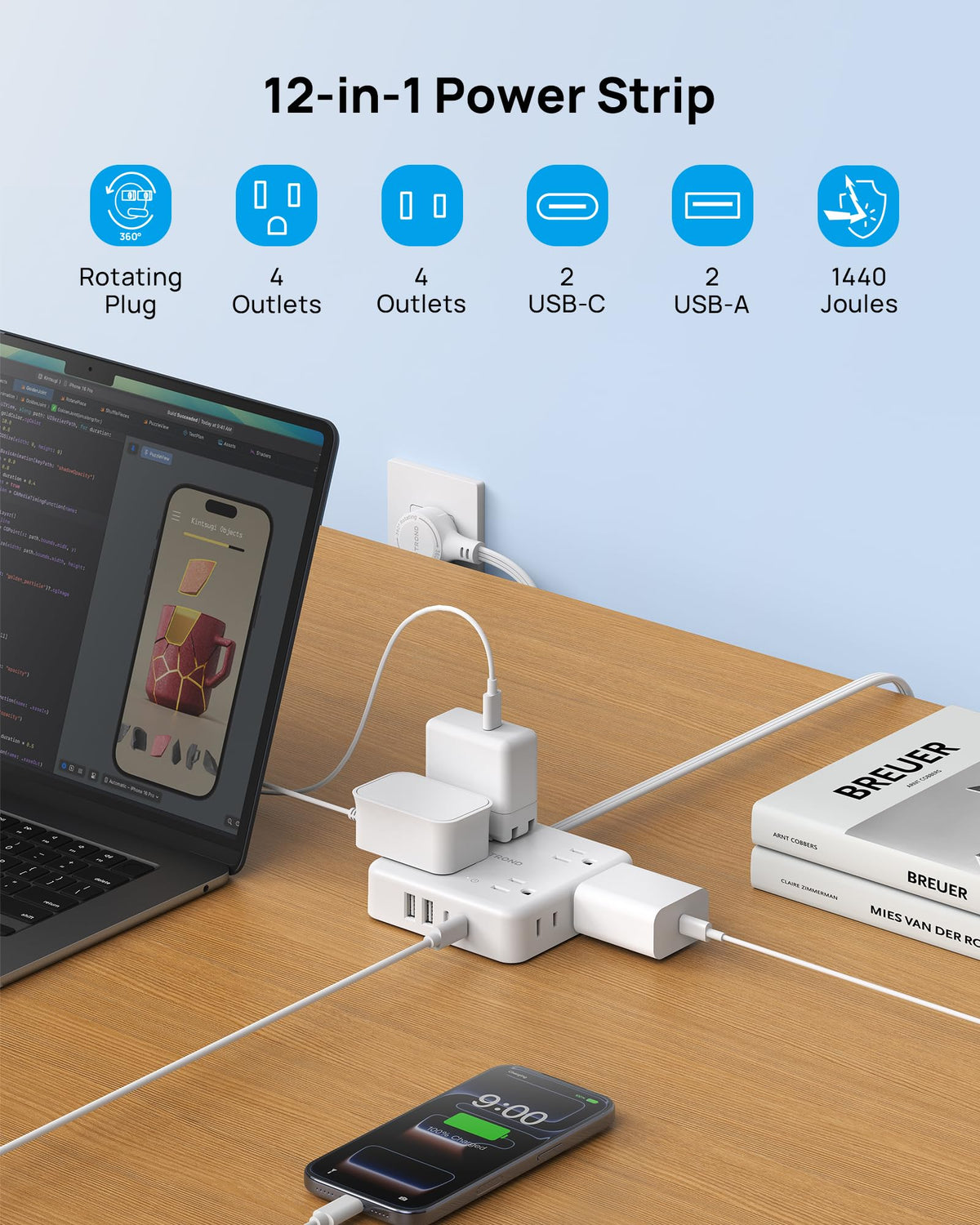 TROND USB ports delivering flexible charging at a dorm or home office