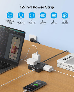 TROND Power Strip with four USB ports for simultaneous charging.