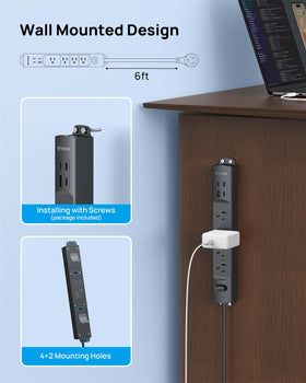TROND power strip with wall-mount holes for secure installation