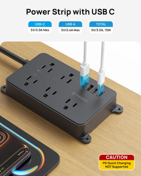 TROND power strip is wall-mountable to keep surfaces clear.