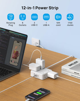 TROND close-up of widely spaced outlets accommodating bulky adapters benefit
