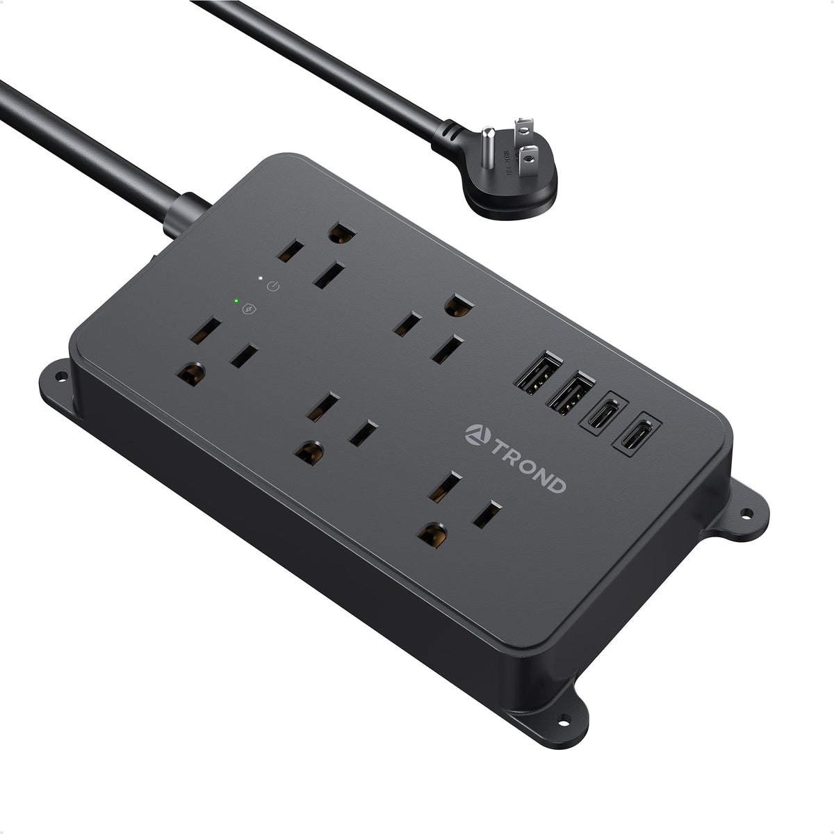 TROND power strip with wide outlets for large adapters and uncluttered desks.
