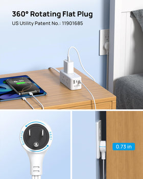 TROND power strip wide-spaced outlets support bulky adapters on a desk