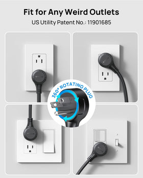 TROND close-up of 360° rotating flat plug enabling low-profile placement and flexible angles