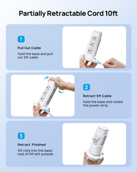 TROND retractable base detail as cord rolls into tower, keeps cables neatly stored