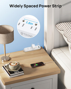 TROND power strip next to smartphone to show size and practical scale for desktops