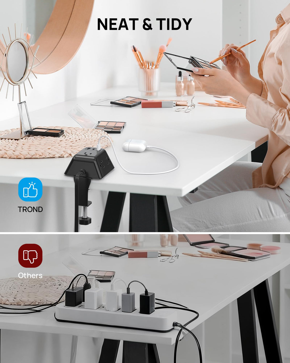 TROND scale comparison with ruler showing compact clamp fit and dimensions