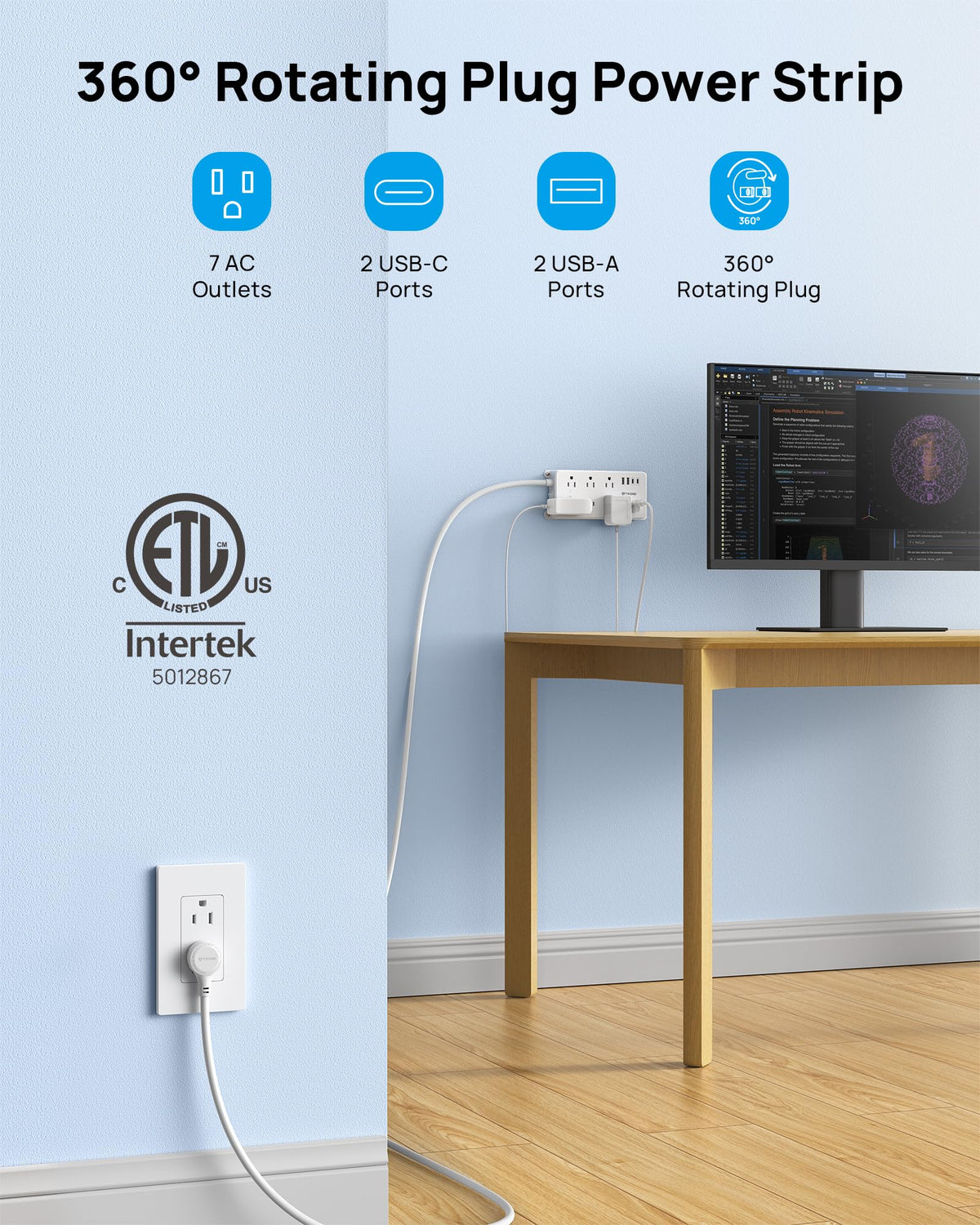 TROND scale with power adapters showing size comparison and wide outlet spacing benefit