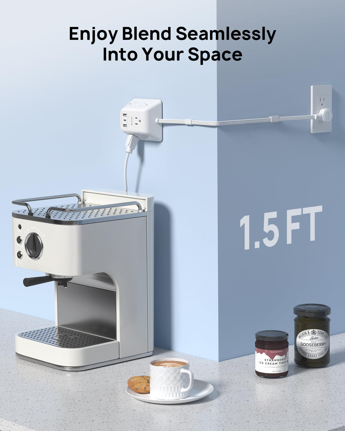 TROND 1.5 ft cord keeps cords neat in small spaces