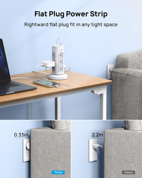 TROND size comparison on desk showing compact vertical footprint advantage