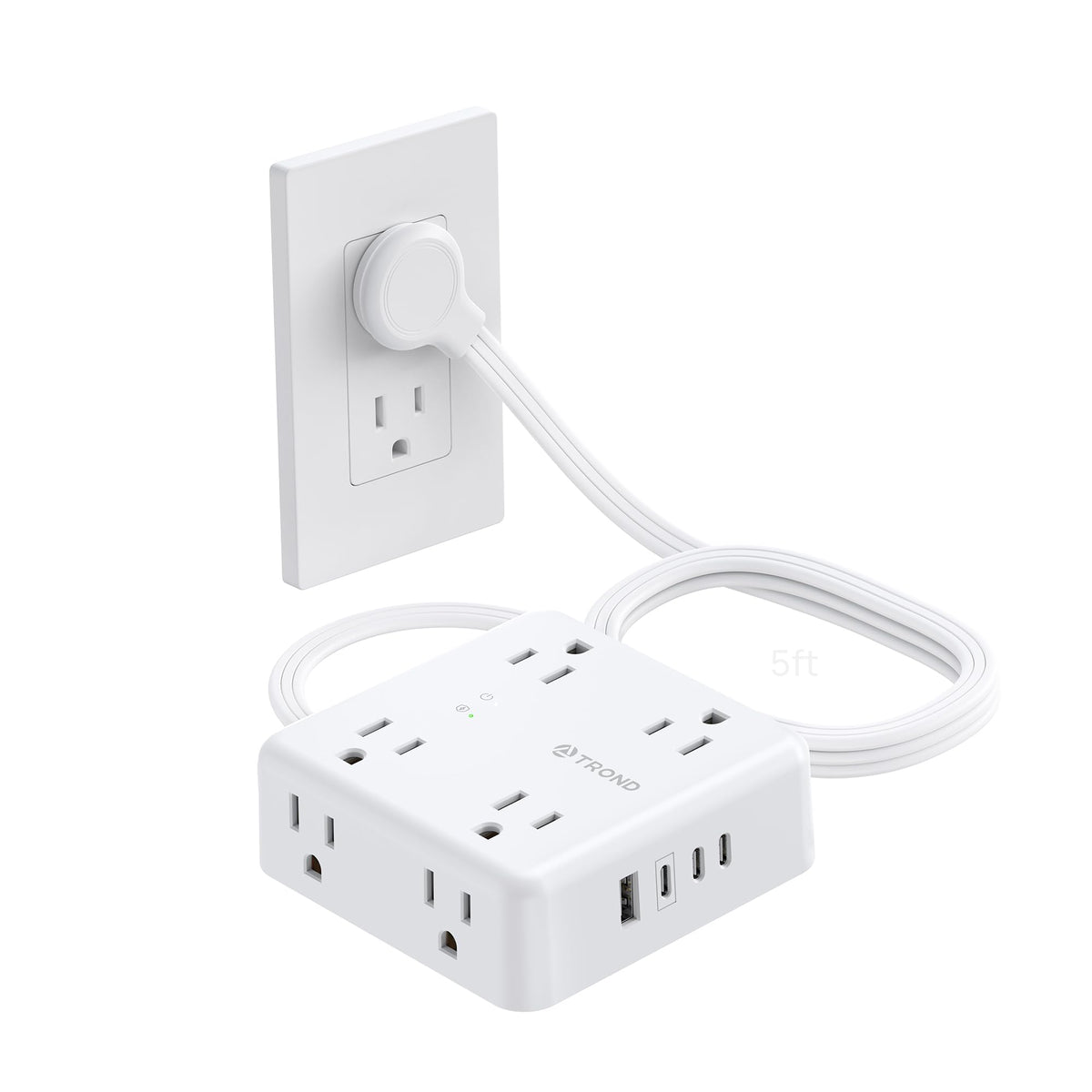 TROND Surge Protector Power Strip with 8 outlets and 4 USB ports for desk charging.