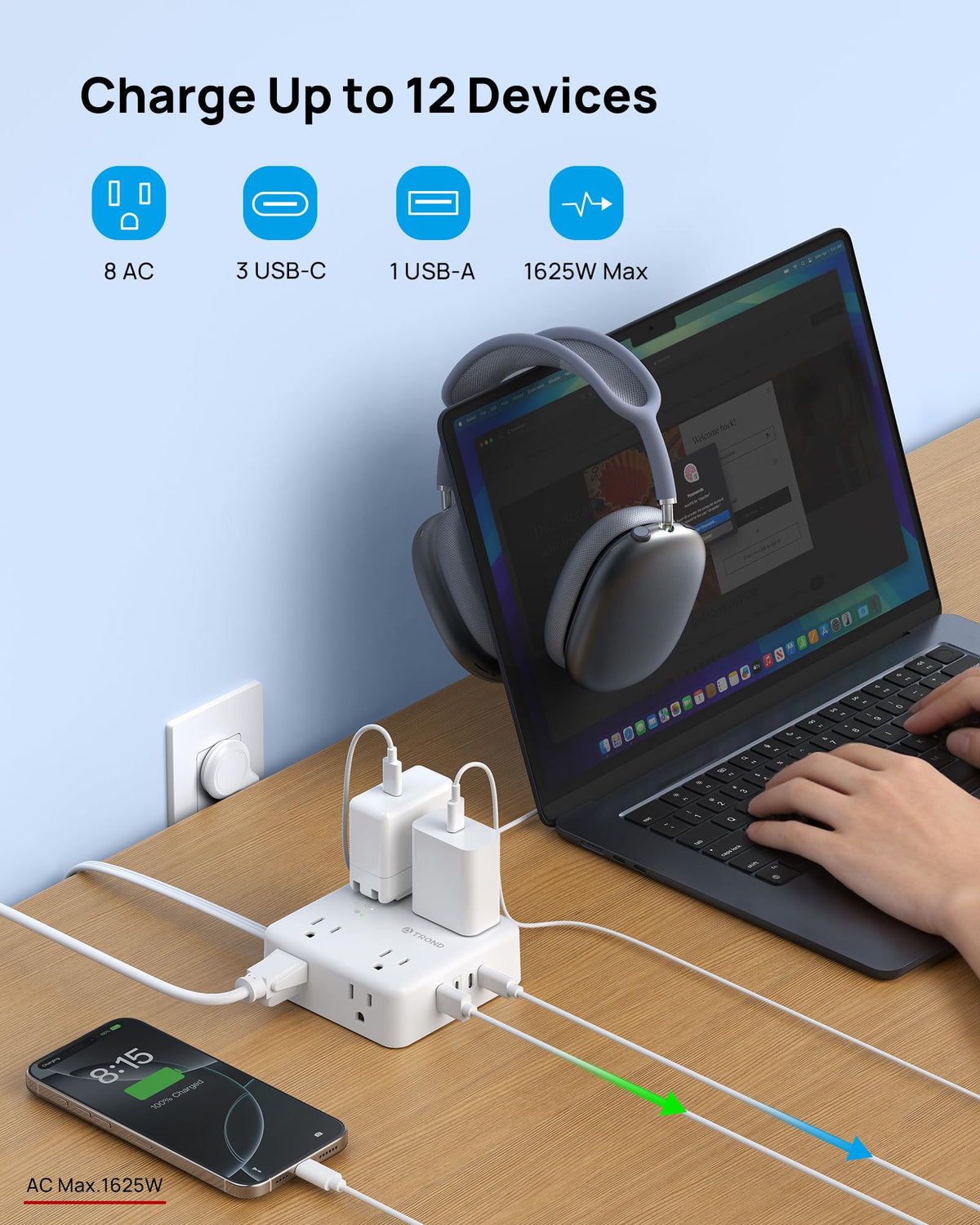 TROND flat-plug design saves space with a 0.33-inch plug.
