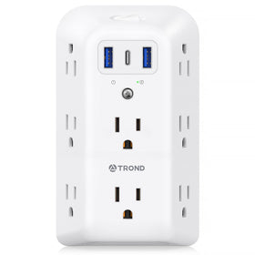 TROND surge protector on wall with eight outlets for versatile charging.