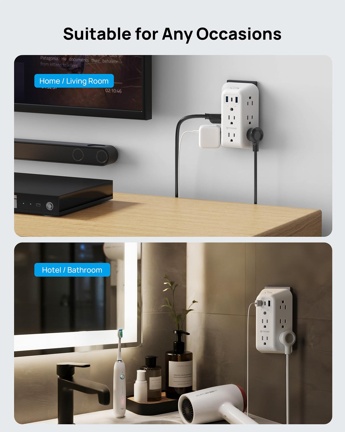 TROND compact design showing clutter-free power setup.