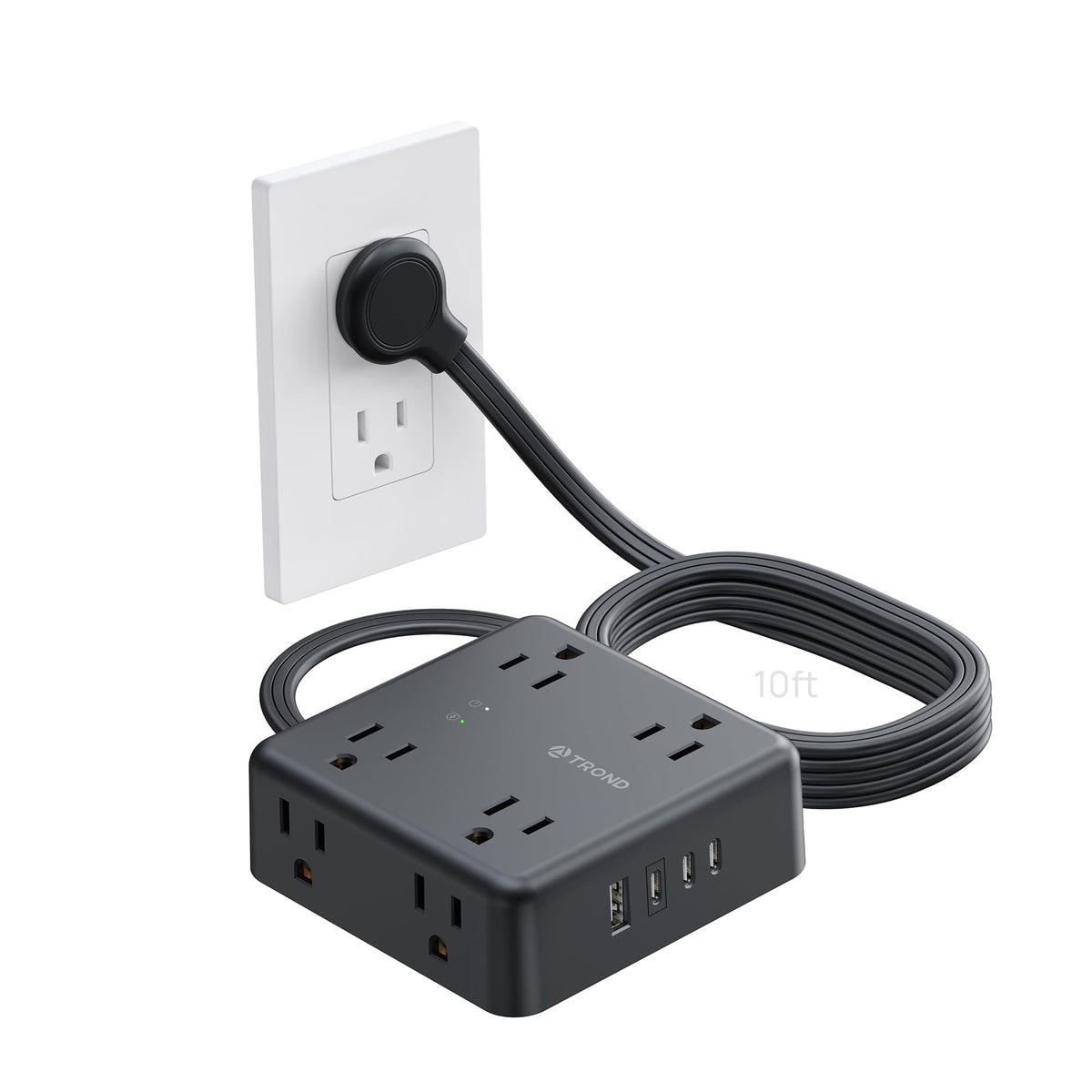 TROND surge protector power strip with eight outlets and four USB ports for organized charging