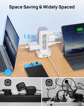 TROND 16-in-1 power strip with 12 outlets and USB ports.