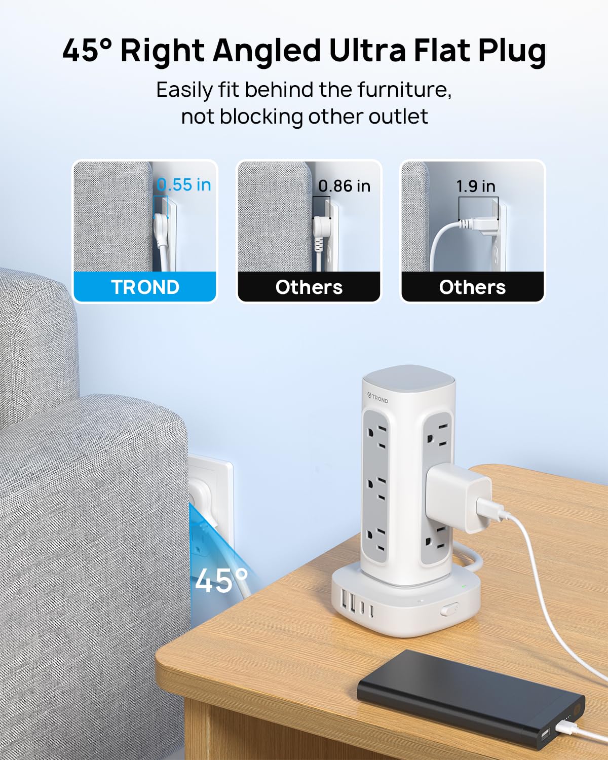 TROND surge protector tower cable retention strap included for tidy management