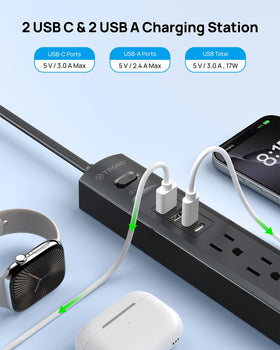 TROND surge protector two-usb-c-two-usb-a ports enable convenient multi-port charging.