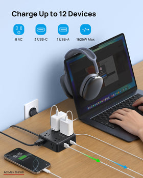 TROND surge protector USB ports on the side for quick gadget charging.