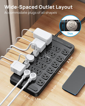 TROND Surge Protector featuring wall-mount holes to save space.