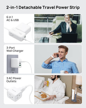 TROND closeup of three AC outlets allowing multiple devices to run simultaneously