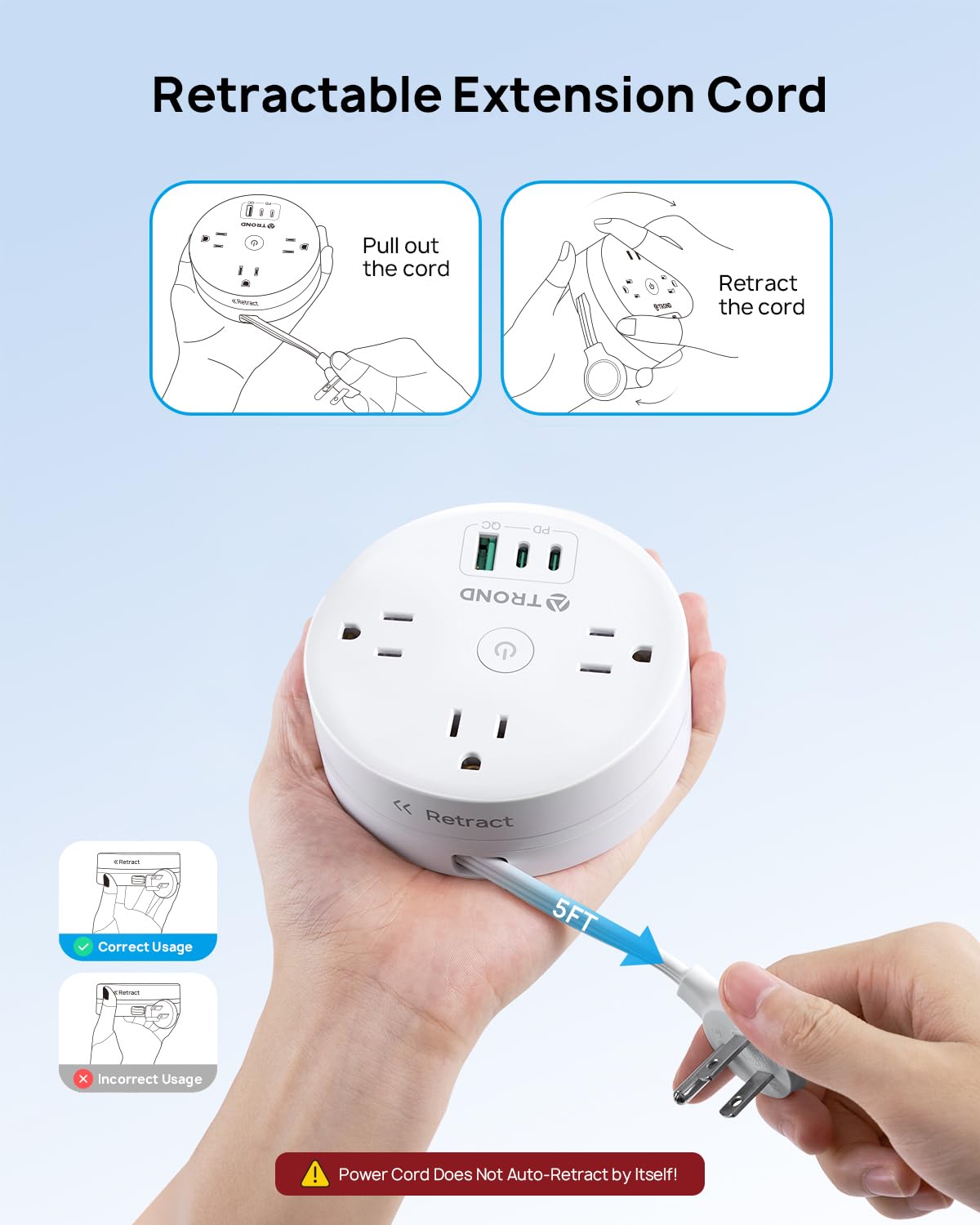 TROND three AC outlets for multiple devices at once