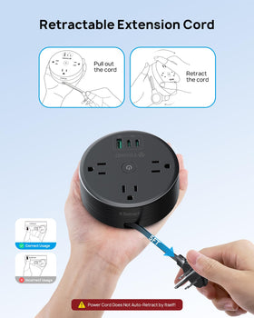 TROND three-outlet power strip with USB-C and USB-A for versatile charging.