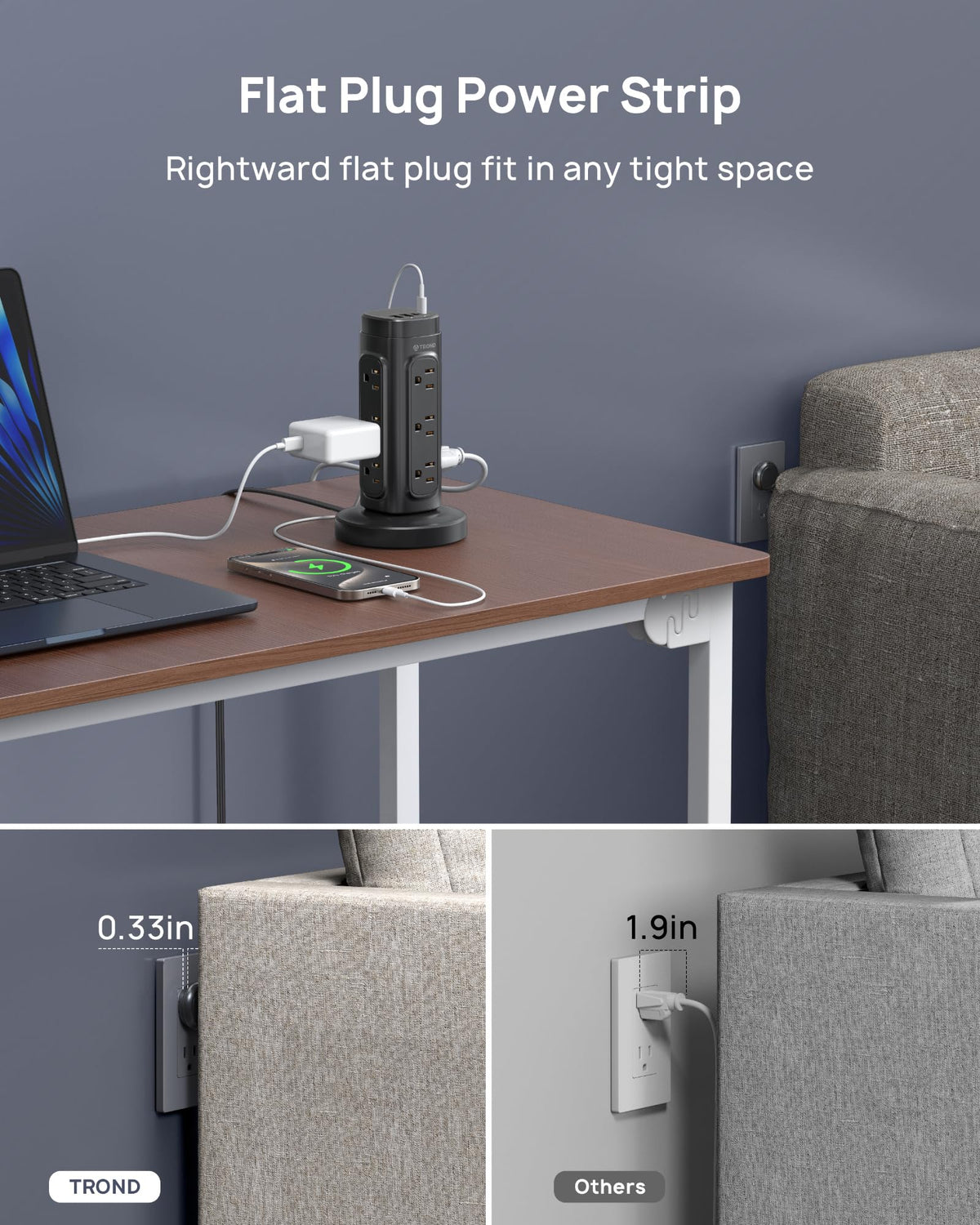 TROND tower in a modern desk setup tidy power solution for home office and student desks